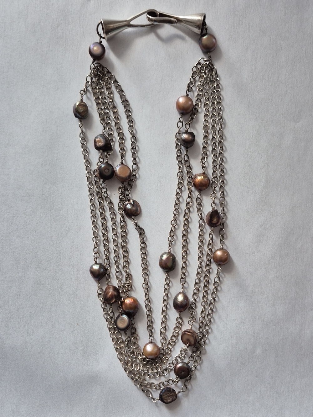 Silver and Tahitian Baroque Pearl Multi Strand Necklace